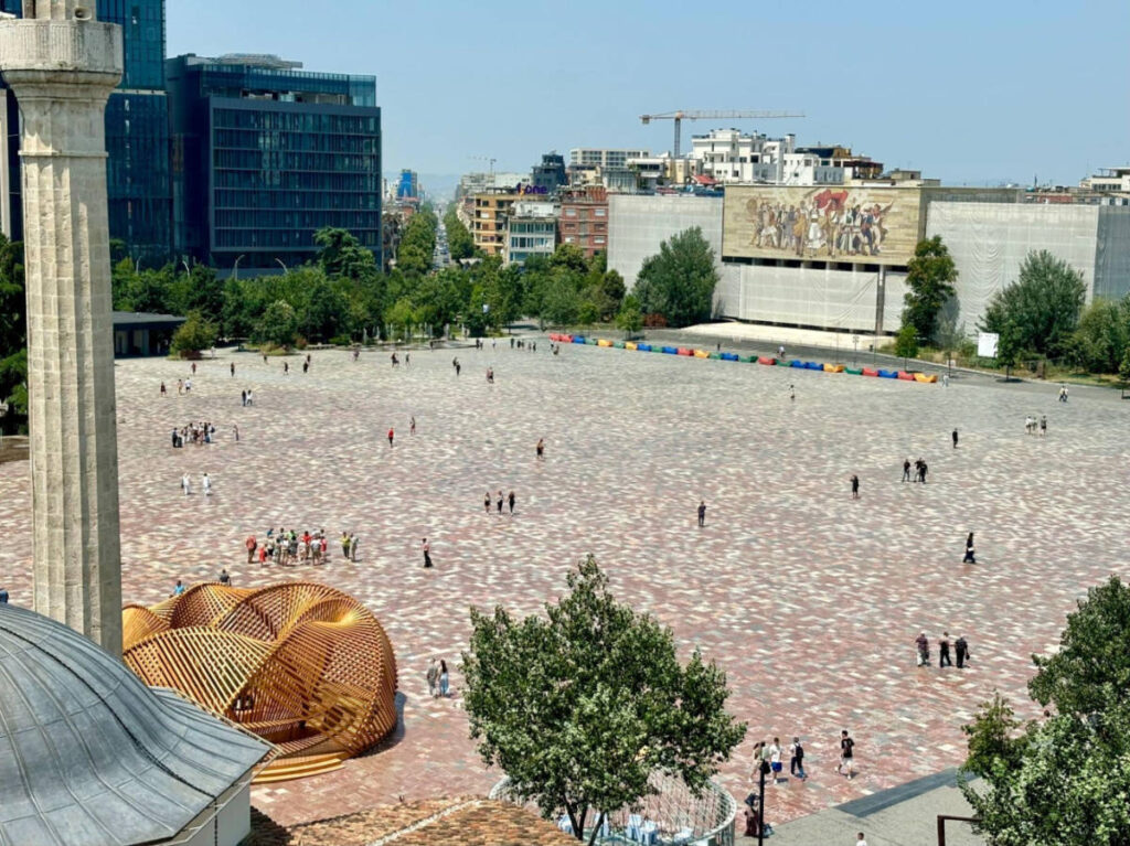 Overlooking view of the Skanderbeg Square from the clock tower