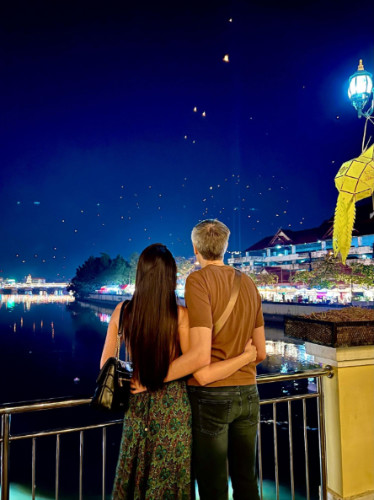 The author, Nate Hake with his partner watching the sky lanterns in Thailand