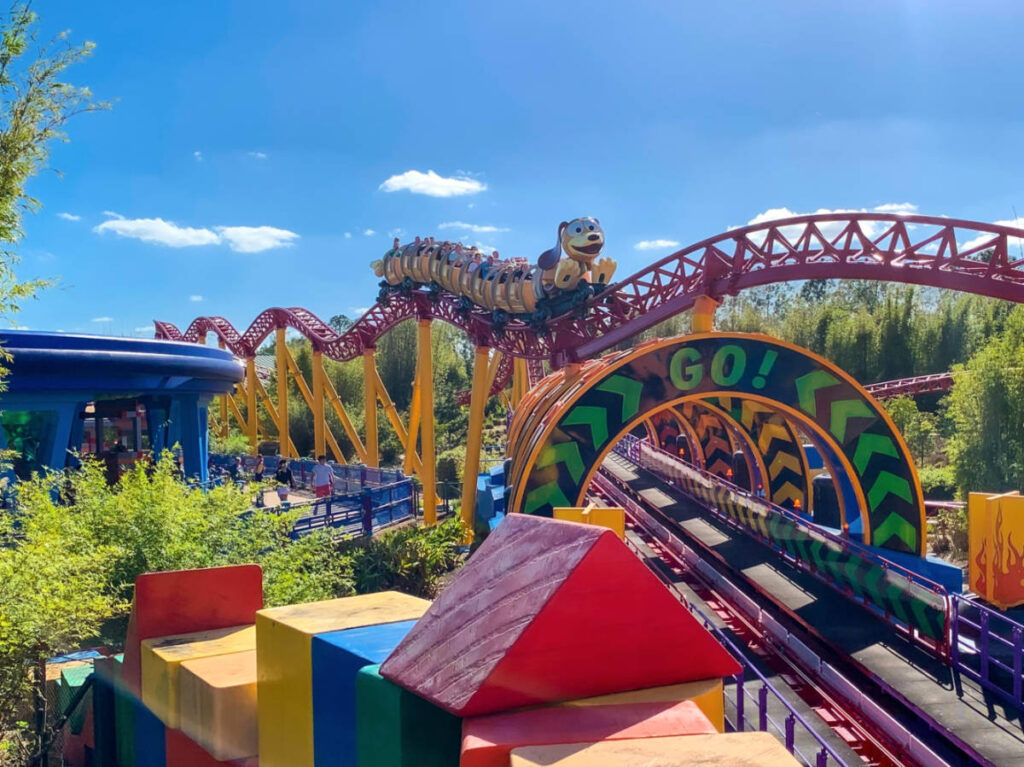 People enjoying a ride in the Slinky Dog Dash