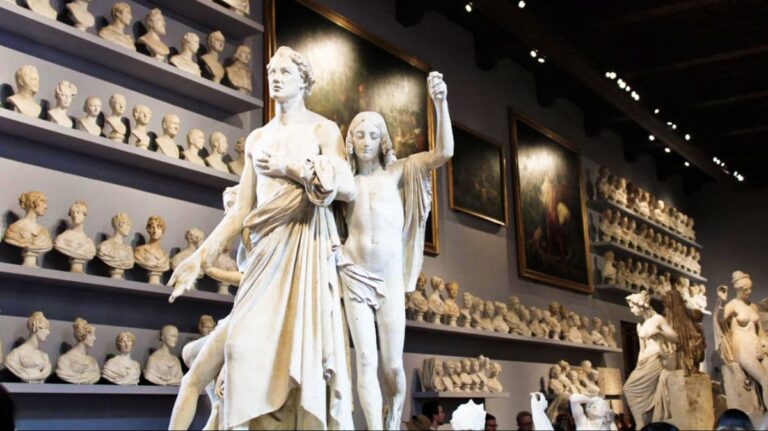 View of the statues inside the Accademia Gallery