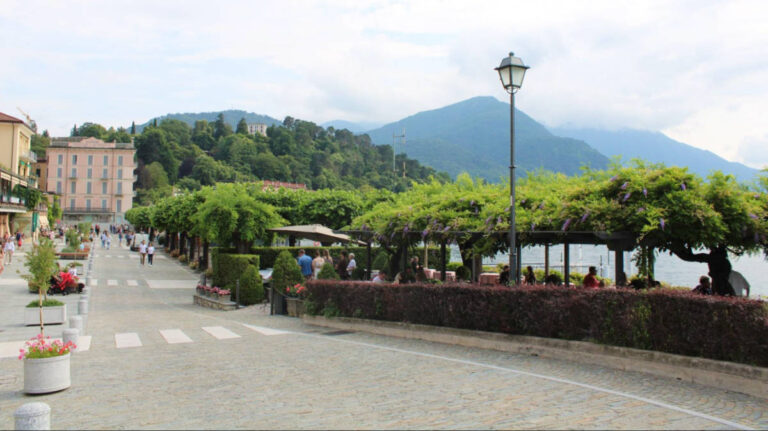 Panoramic view of the mountain, Lake Como and the street of Bellagio