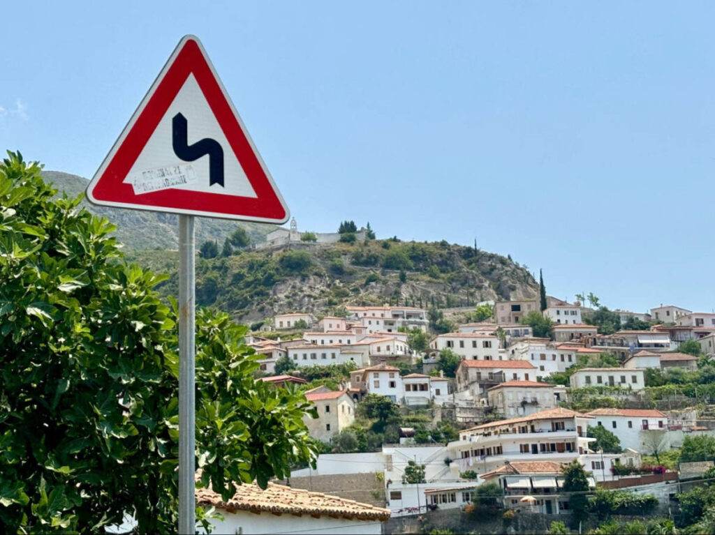 Closeup look of the street signs in Albania