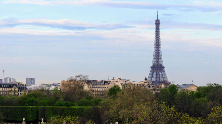 View of The Eiffel Tower in Paris from a distance