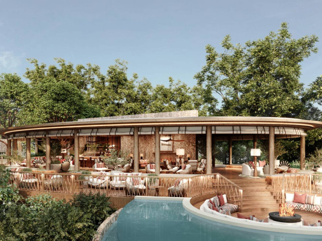 View of the pool and seating area at the deck of The Ritz-Carlton, Masai Mara Safari Camp