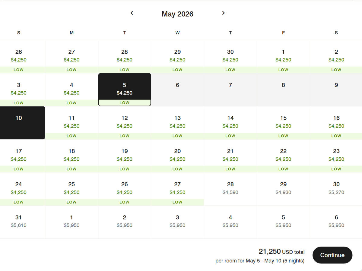 The cost per night in The Ritz-Carlton, Masai Mara from the website