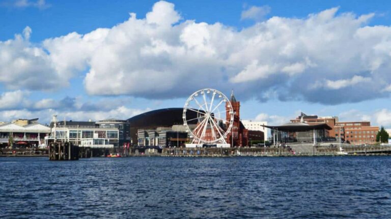 Panoramic view of the Cardiff Bay from the water