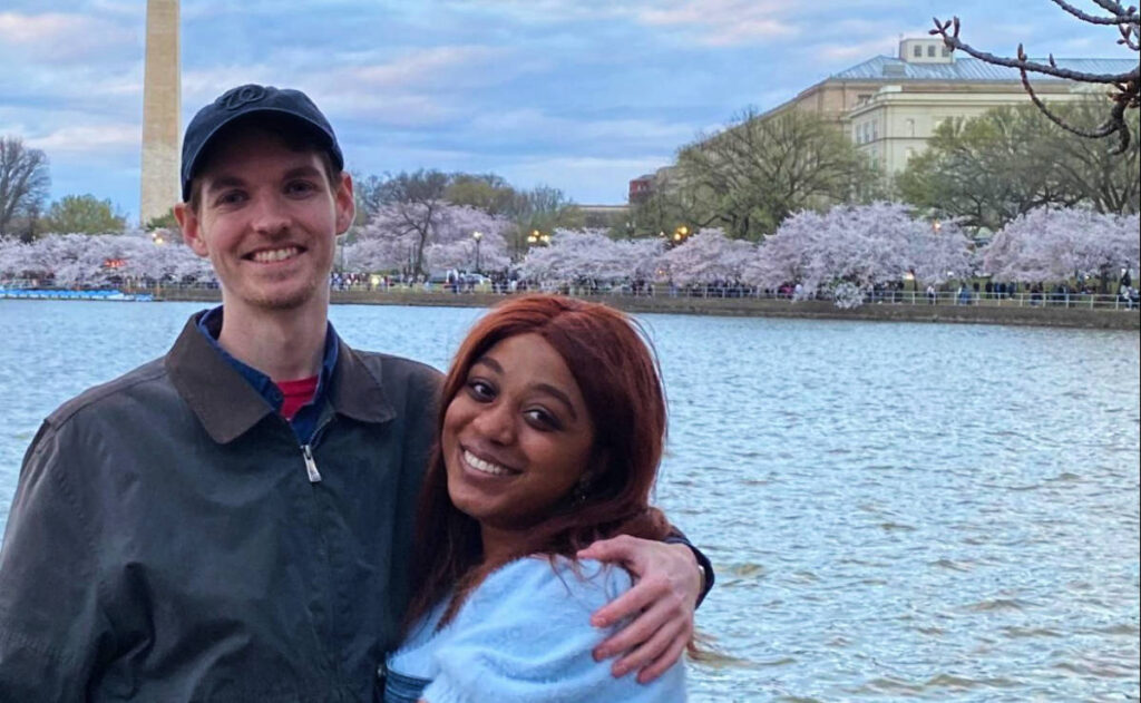 The author Alexandria Taylor with her partner at the Tidal Basin