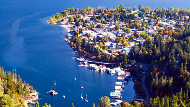 Aerial view of the village of Kaslo