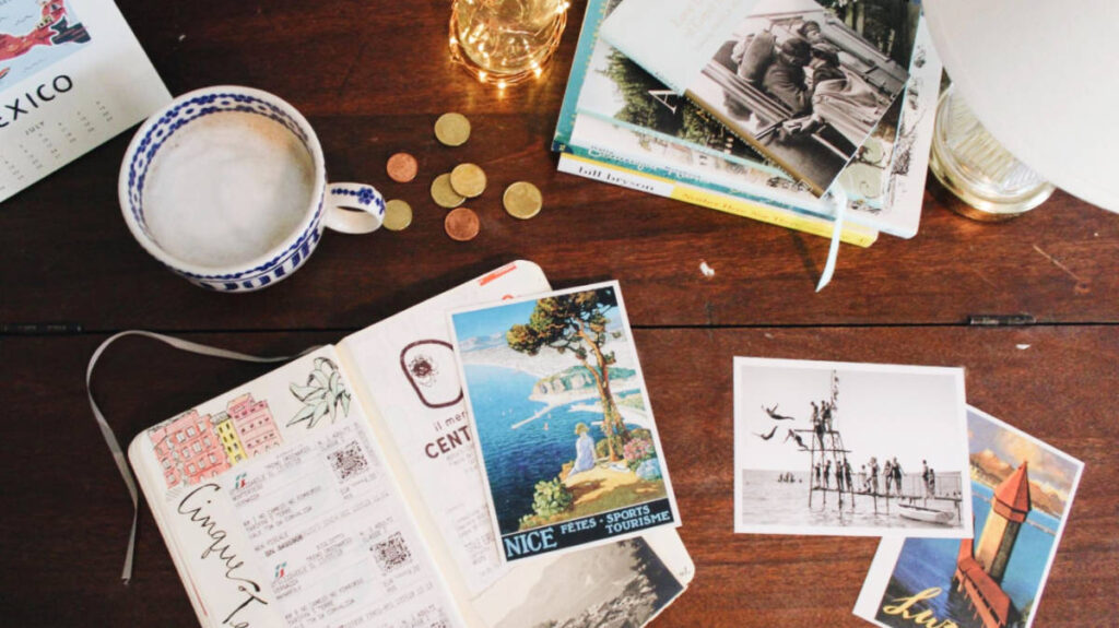 Some of the mementos in Lea Rose's travel journal