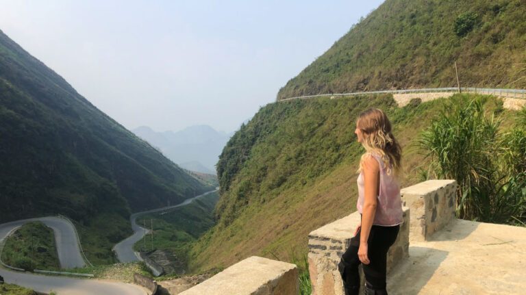 Travel Lemming writer Sky Ariella looking at the views in Ha Giang