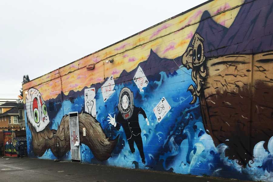 View of a colorful mural in Twilight Exit