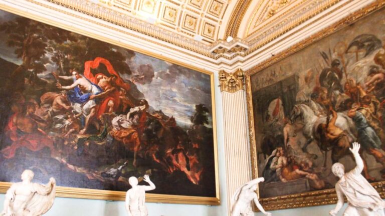 View of the artworks and sculptures inside Uffizi Gallery