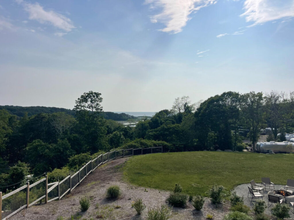 Overlooking view of the ocean from the clubhouse at AutoCamp, Cape Cod