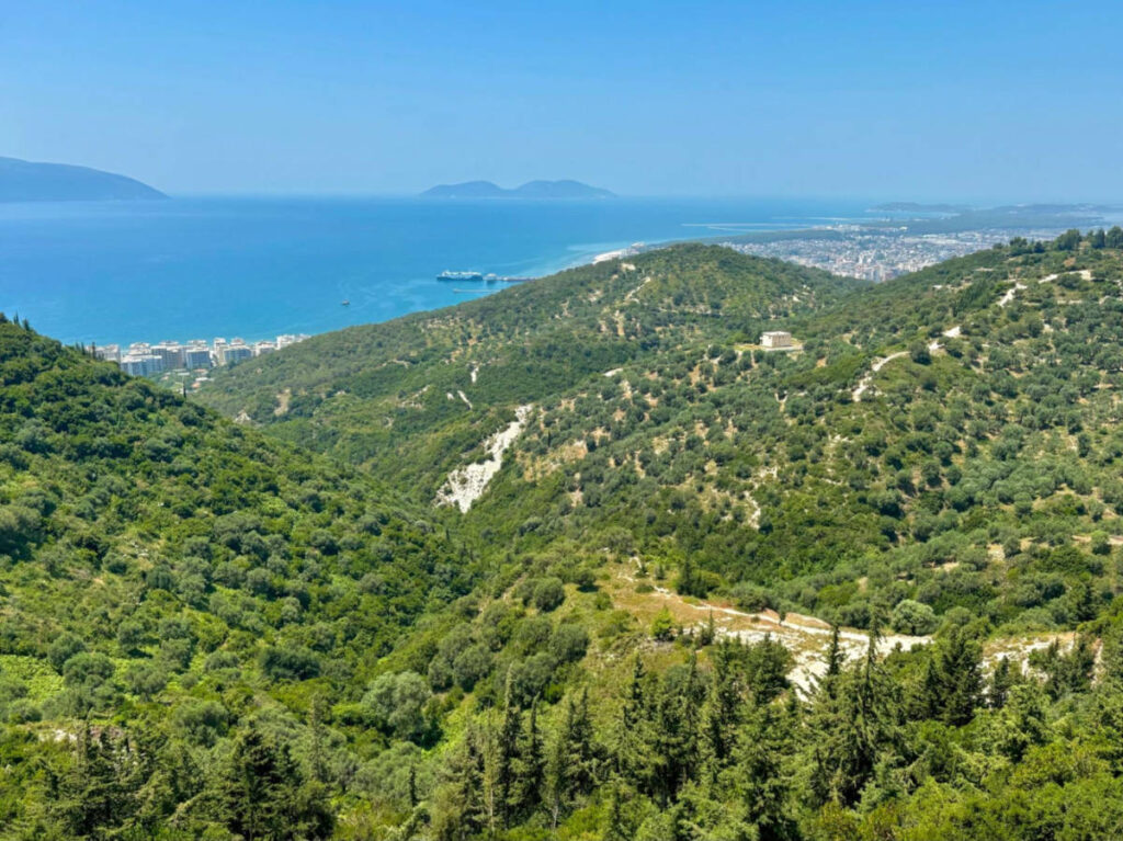 Overlooking view of the ocean and the greenery on the mountain views in Vlorë