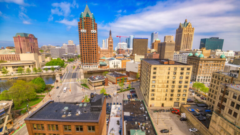 Aerial view of downtown Milwaukee