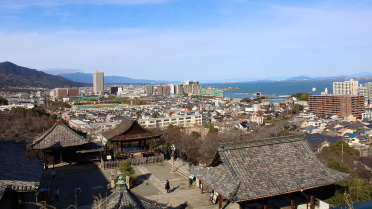 Aerial view over Otsu, Japan from Mii-Dera Temple