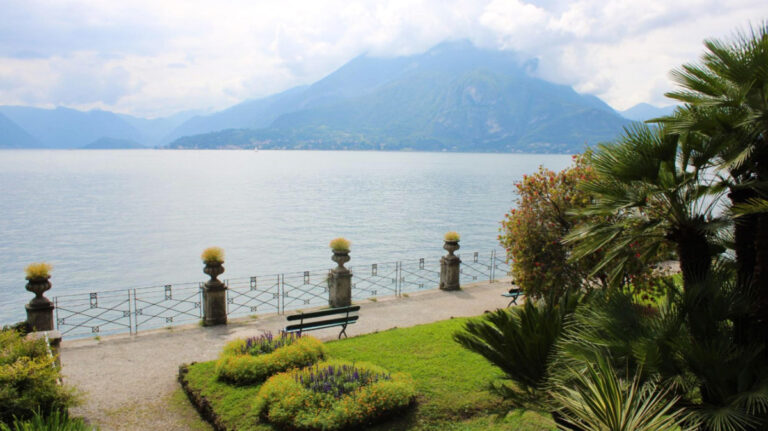 Picturesque view of the mountain ranges from Villa Monastero in Varenna on Lake Como